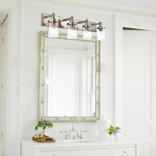 TULUCE 4-Light Bathroom Lighting Modern Brushed Nickel Vanity Light Fixture Over Mirror,E26 Base Industrial Wall Lamp with Clear Glass Shade Wall Sconce for Bathroom,Hallway, Makeup Dressing Table by TULUCE - Used condition - Image 3