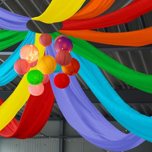 SmoothNovelty 6 Pcs Rainbow Ceiling Drapes Hanging Kit 2.5 x 10 ft Long Colorful Chiffon Sheer Curtains School Classroom Decoration for Playroom Wedding Ceremony Party Home Indoor Decor