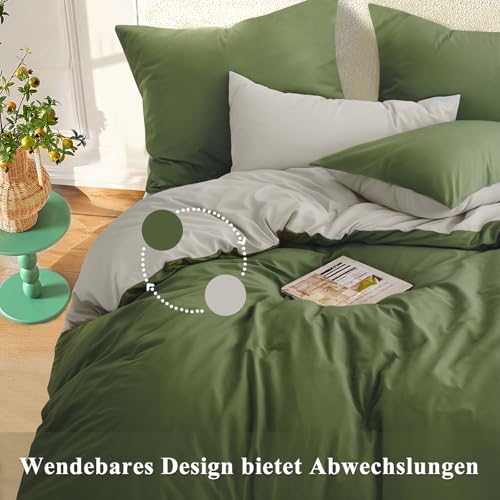 RUIKASI Bettwäsche 200x220 3teilig Mikrofaser, Olive Grün Beige – Ansicht 4