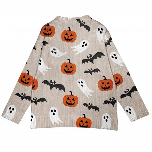 Halloween Sweaters for Women 2025 Funny Ghost Spooky Pumpkin Print Fall Winter Long Sleeve Button Knit Cardigan Sweater4