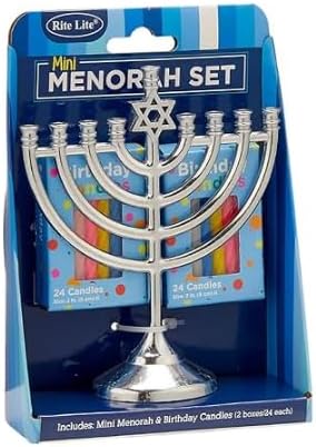 Mini Menorah Set w/48 Birthday Candles and Portable Chanukah Candle Holder