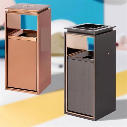 Commercial Outdoor Trash Can with Ashtray - Stainless Steel Hotel Lobby Garbage Bin for Elevator & Entrance - Durable Brown Vertical Waste Container