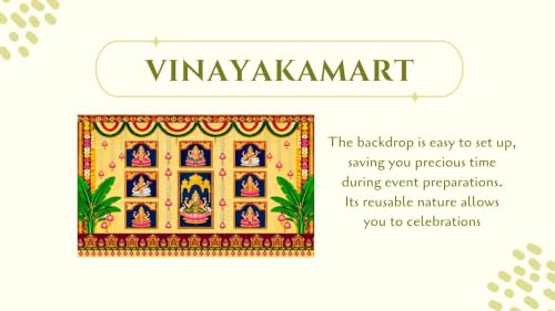 Image of laxmi Devi Backdrop Cloth |Traditional Ashta Lakshmi & Ganesha Divine Gallery Pooja Backdrop 5x8 Feet | varamahalakshmi Pooja Background