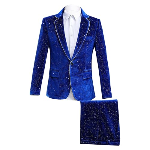 Smoking homme col châle velours veste ajustée 1 bouton bleu XXL