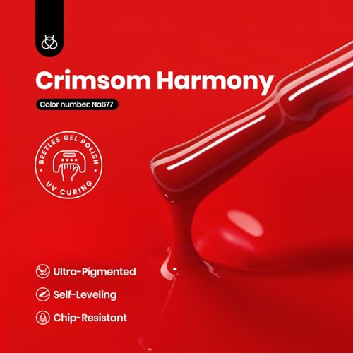 Image of Beetles Red Gel Nail Polish - Gel Polish HEMA-Free Classic Red Color Soak Off Uv LED Nail Lamp 15ML Full Size DIY Home Manicure Salon for Women Crimsom Harmony