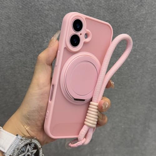 Coque antichoc mate rose pour iPhone 15 Pro avec anneau et cordon