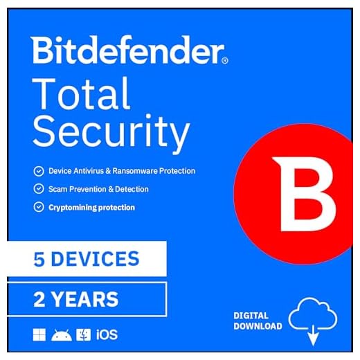 Bitdefender Total Security - 5 Devices | 2 year Subscription | PC/Mac | Activation Code by email
