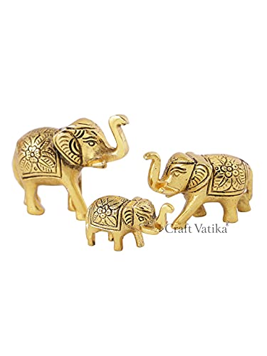 Image of CraftVatika Metal Trunk Up Elephant Family Statue Showpiece Figurine Fengshui Vastu Lucky Decorative Items for Home Decor Living Room Office Desk Desktop Decoration and Gifting (Set of 3) (Pack of 10)