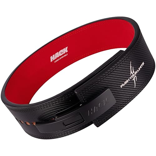 Image of Hack Athletics Premium 13MM Weight Lifting Lever Belt -Power Lifting Belt for Men & Women for Lower Back Support, Multipurpose Gym Workouts Deadlifts Squats Powerlifting (2-Claw) (Carbon Fiber, M)