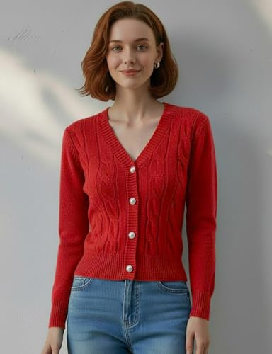 Image of Women's Casual Slim Fit Cardigan Sweaters Long Sleeve Button Down Lightweight Waist Length