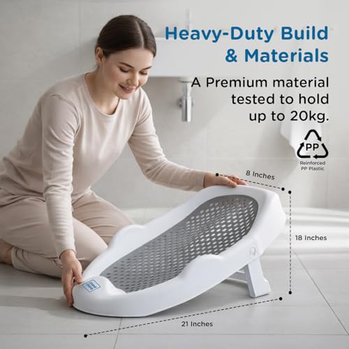 Image of Mee Mee Mini Spa Baby Bath Chair with Spine Support Gel Shield & Adjustable Recline | Anti-Skid Base, Quick-Drain Mesh, BPA-Free Ergonomic Bath Seat for Newborns & Infants, Portable Design