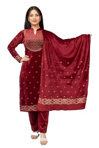 Image of HIFZAA velvet kurta palazzo set with dupatta for womens printed winter wear suit M to 4xl