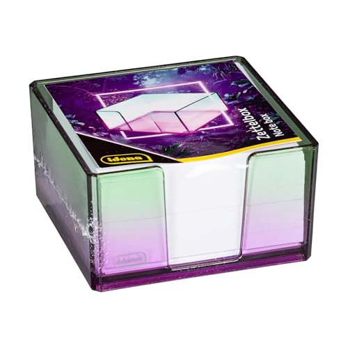 Idena 11364 - Zettelbox mit 500 Blatt 80g/m², Zettelkasten aus Kunststoff in Lila-Grün, Größe ca. 10,3 x 10,3 x 5,7 cm, geeignet für Schule und Büro
