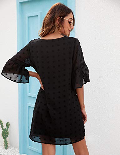Image of Blooming Jelly Womens White Dresses Short Sleeve V Neck Ruffle Cute Sun Dress Chiffon Flowy Shift Mini Dress