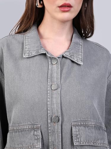 Image of Urbano Fashion Women's Relaxed Fit Full Sleeve Utility Denim Jacket