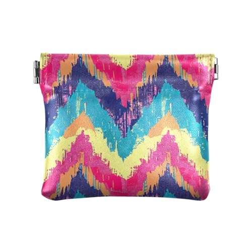 Colorful Zigzag Pattern Coin Purse Leather Pouch Change Purse, Squeeze Coin Pouch for Cards, Keys & Lipsticks, Unisex
