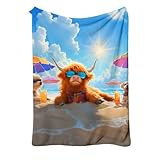 FEELJAM Einhorn Decke kuscheldecke pinkes, Flanell Weich Fleecedecke f¡§1r M?dchen, Flannel Fleece Blanket, Kinder kuscheldecke, Sofadecke, Wohndecke, mikrofaser Couchdecke (Hochlandkuh, 130 * 150)