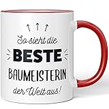 JUNIWORDS Tasse, So sieht die beste Baumeisterin der Welt aus!, Rot (5844398)