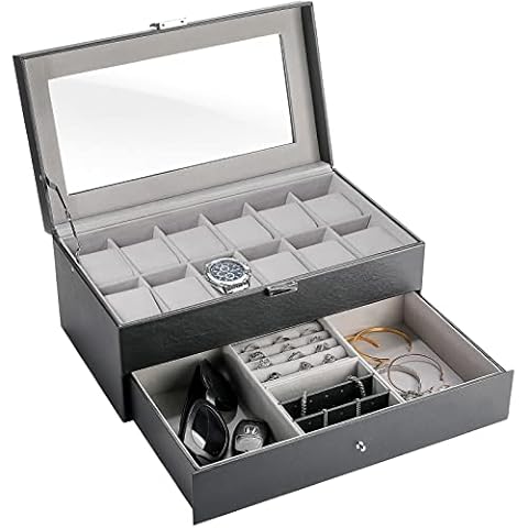 ProCase Caja de Relojes con 12 Compartimentos y 1 Cajón Cover