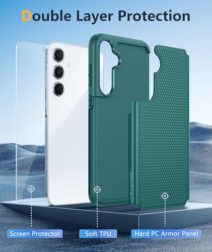 Image of FNTCASE for Samsung Galaxy A35-5G Case: Dual Layer Protective Heavy Duty Cell Phone Cover Shockproof Rugged with Non Slip Textured Back - Military Protection Bumper Tough - 2024, 6.6 inch Green