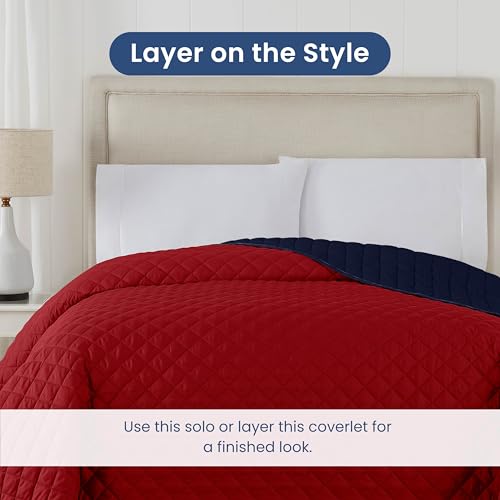 Image of Martex Reversible Coverlet, Full Queen, Red /Navy | Lightweight, Durable, Soft, Easy Care, Reversible