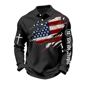 Men’s 250Th Anniversary National Flag Print Casual Waffle Fabric Polo Shirt Patriotic Flag Cross Shirt