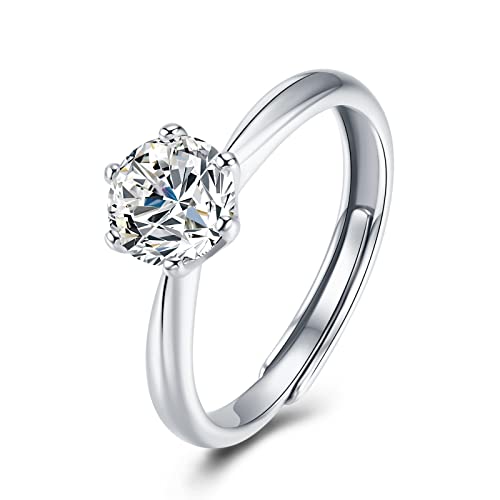 Atylyk 1 Carat Moissanite Adjustable Engagement Ring Wedding Promise 925 Sterling Silver Solitaire Rings for Women - Main Image