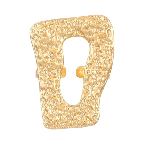 Fashion Rectangle Statement Open Ring for Women Unique Gold Plated Hammered Irregular Geometric Adjustable Promise Finger Rings Comfort Fit Fashion Minimalist Trendy Jewelry for Her