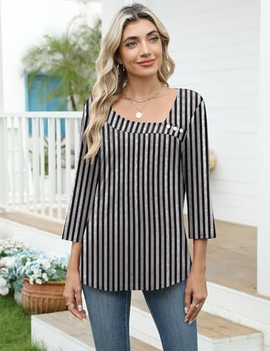 Image of LOMON Womens 3 /4 Length Sleeve T Shirts Asymmetrical Neck Tops Business Blouses for Women Fashion 2026