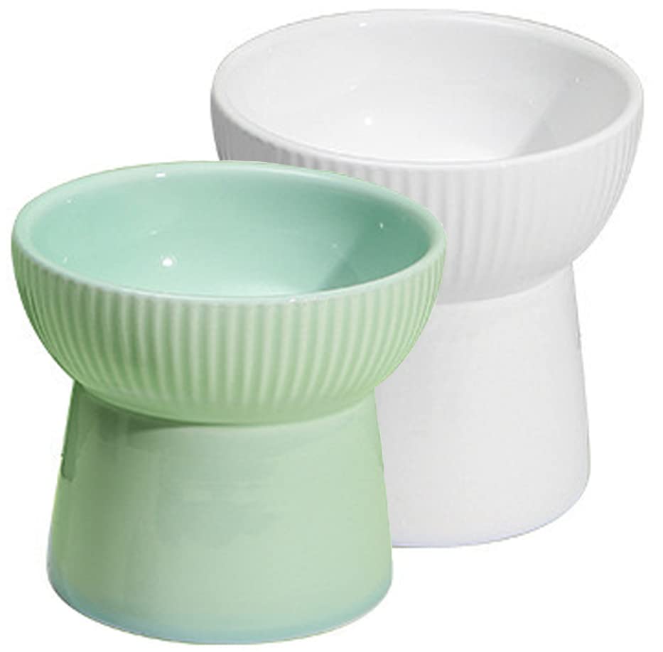 Image of PETANGEL 2 Set Ceramic Cat Food Or Water Bowl, Elevated Cat Feeder Dishes with Stand, Raised Pet Food Bowl for Cats and Small Dogs, Stress Free Backflow Prevention & Anti Vomiting