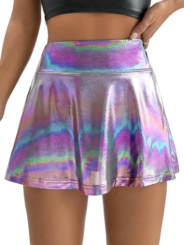Verdusa Women's Sequin Skirt Metallic High Waist Workout Skorts with Pocket