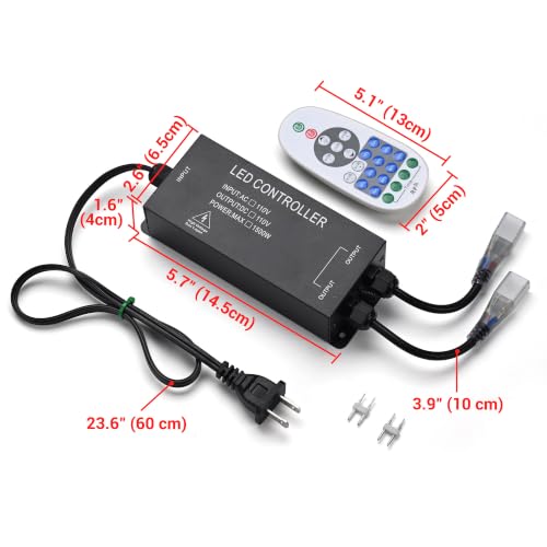 Image of Yescom 1-to-2 Receiver Remote Control for 2-Pin BiLume Neon Rope Light | 110-120V AC, Receiver box & Y-splitter power cord, Control both warm white neon flex lights, Easy plug-and-play install
