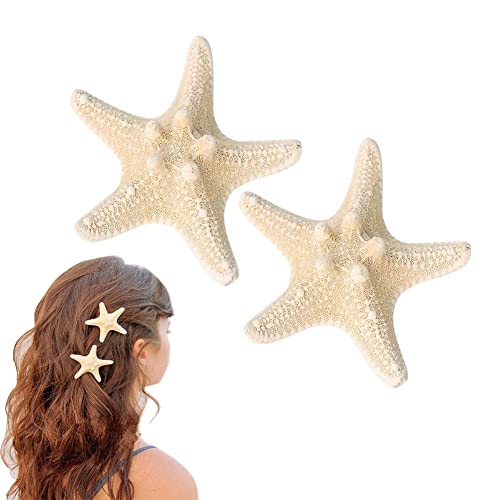 AKOAK 2 Pcs Starfish Hairpin, Handmade Natural Starfish Hairpin, Cute Headgear for Women and Girls, Beach Starfish Mermaid Hairpin Accessories, Random Size