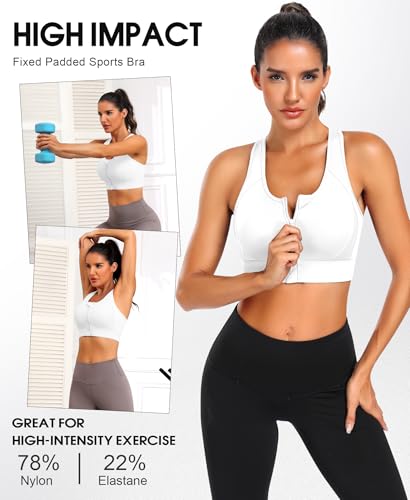 Image of JoyGirl Zip Front Sports Bra High Impact Workout Bra for Women Mesh Racerback Gym Bra Padded High Support Yoga Bra