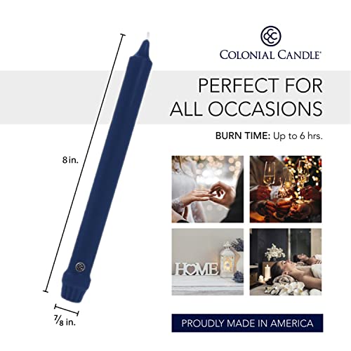 Image of Colonial Candle Unscented Taper Candle, Classic Collection, Indigo, 8 In, Pack of 12 - Up to 6 Hours Burn