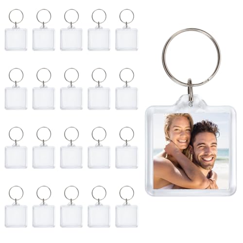 20 llaveros de fotos, llaveros acrílicos transparentes, llaveros personalizables, en blanco y rectángulo, para parejas, familia, recuerdo de 5 x 3,5 cm, transparente, 5 X 3.5 Centimètres