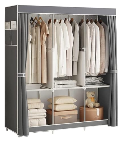 Armario plegable para dormitorio gris de tela con bolsillos de almacenamiento