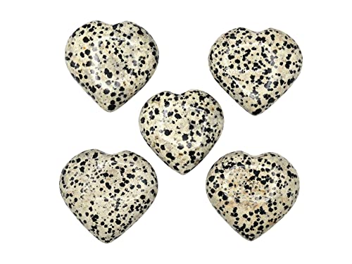 Image of Certified Dalmatian Jasper Crystal Heart Palm Pebbles Stones for Anxiety Stress Relief Massage - AAA Grade Original Healing Gemstone Agate Heart Palm Stone for Yoga Meditation Spiritual