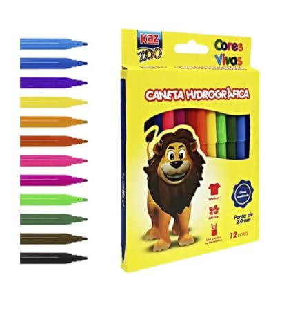 Canetinha Hidrográfica Escolar 12 Cores Vivas Voltas Aulas - Lavável Atóxico Uso Escolar ou Recreati