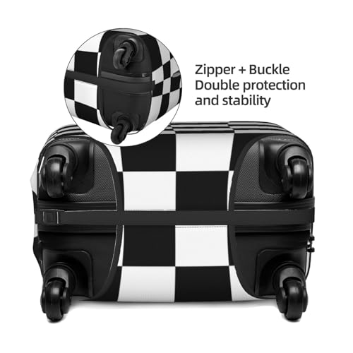 Black And White Plaid Print Suitcase Cover Luggage Protector Washable Elastic Fashionable Travel Gear Cover4