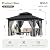 Aoxun 12'x10' Hardtop Gazebo, Aluminum Frame Permanent Pavilion with Curtains and Netting, Outdoor Galvanized Double Roof Canopy, Designed for Garden, Lawns, Patio (Black/Grey)