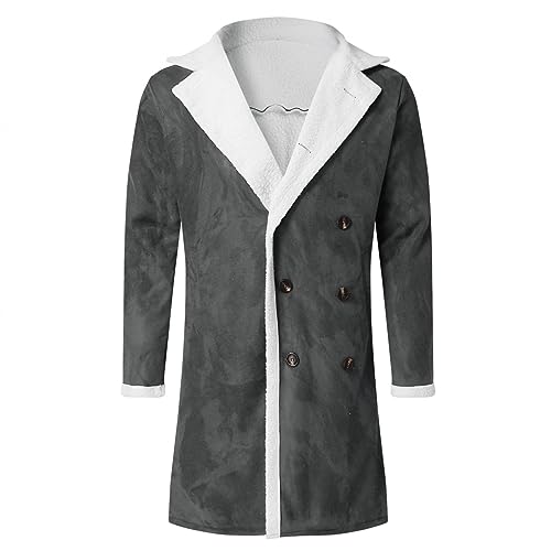 Sherpa Lined Jacket Men Sheepskin Fleece Coat Fur Collar Long Trench Coats Double Breasted Peacoat Warm Winter Overcoat3