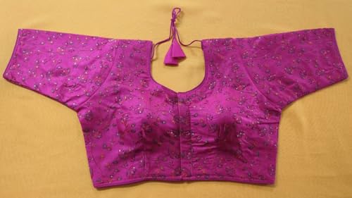 Vihu Fashion Women's Sequence Multi Embroidered U Neck Half Sleeve Readymade Saree Blouse Indian Ethnic Designer Stitched Women's Readymade Half Sleeve Blouse Readymade Blouse for Women