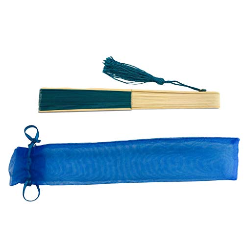 Image of Fabric Handheld Folding Hand Fan With a Tassel Grade A Bamboo Ribs for Women Girls Summer Party Event Favor Birthday Wedding Souvenir Gift (Deep Sky Blue)