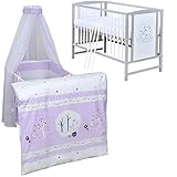 KOMPLETTBETT SET - schönes Babybett mit einem süßen mehrteiligen Bettwäsche Zubehör Set in verschiedenen Designs
