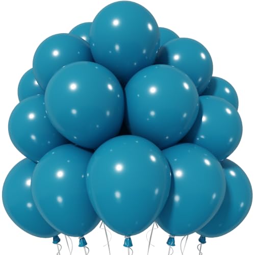 Image of Jobkoo Peacock Blue Balloons 12 Inch, Turquoise Teal Blue Latex Balloon