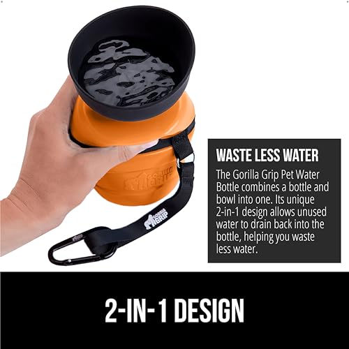Image of GORILLA GRIP Dog Water Bottle, Portable Water Bowl Dispenser for Dogs, 12 oz Leak Proof Pet Travel Squeeze Bottles, Food Grade Silicone, To Go Puppy Essentials, Hiking Camping Trip Accessories, Orange