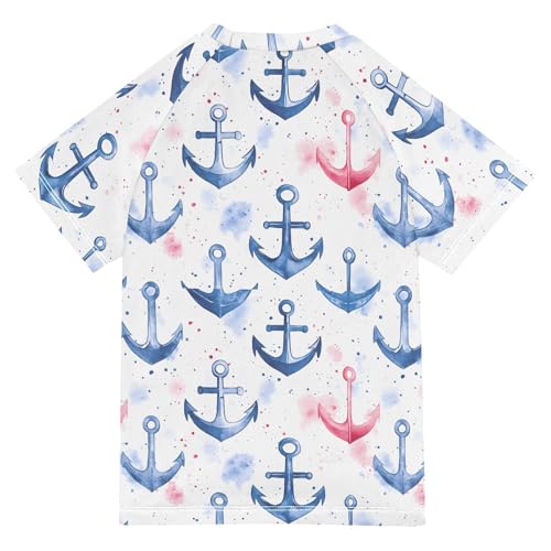 Kids Rash Guard Girls Boys Toddler Swim Shirts Short Sleeve Anchor Blue Watercolor UPF 50+ 3T2