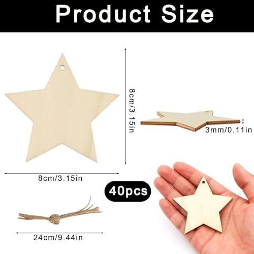 Miniatura 2 de 40 Colgantes De Madera De Navidad, Estrella De Madera, Decoración Para Boda, Navidad, Etiquetas De Regalo, Manualidades, Colgantes De Madera, Colgantes Decorativos Para Pintar Y Manualidades Con Hilos