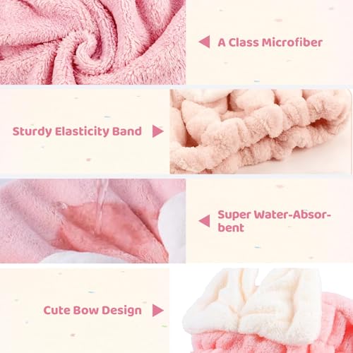 FrostyFlair Mikrofaser Handtuch Haare, Extra Weich Und Extrem Saugfähig Haarturban, Trockenhauben für Haare, Haarhandtuch für Mädchen Und Frauen, Rosa